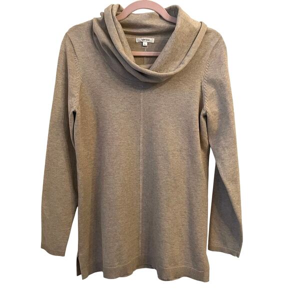 Tyler Böe Cowl Neck Tunic Sweater Large Cashmere Blend Beige Tan Preppy Classic - Picture 2 of 12